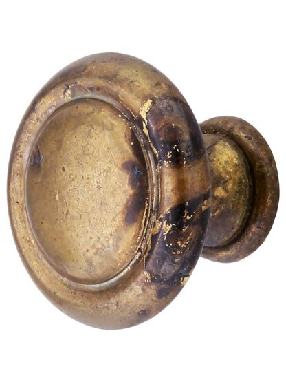 Ringed Edge Round Cabinet Knob - 1 inch Diameter In Antique Brass Distressed